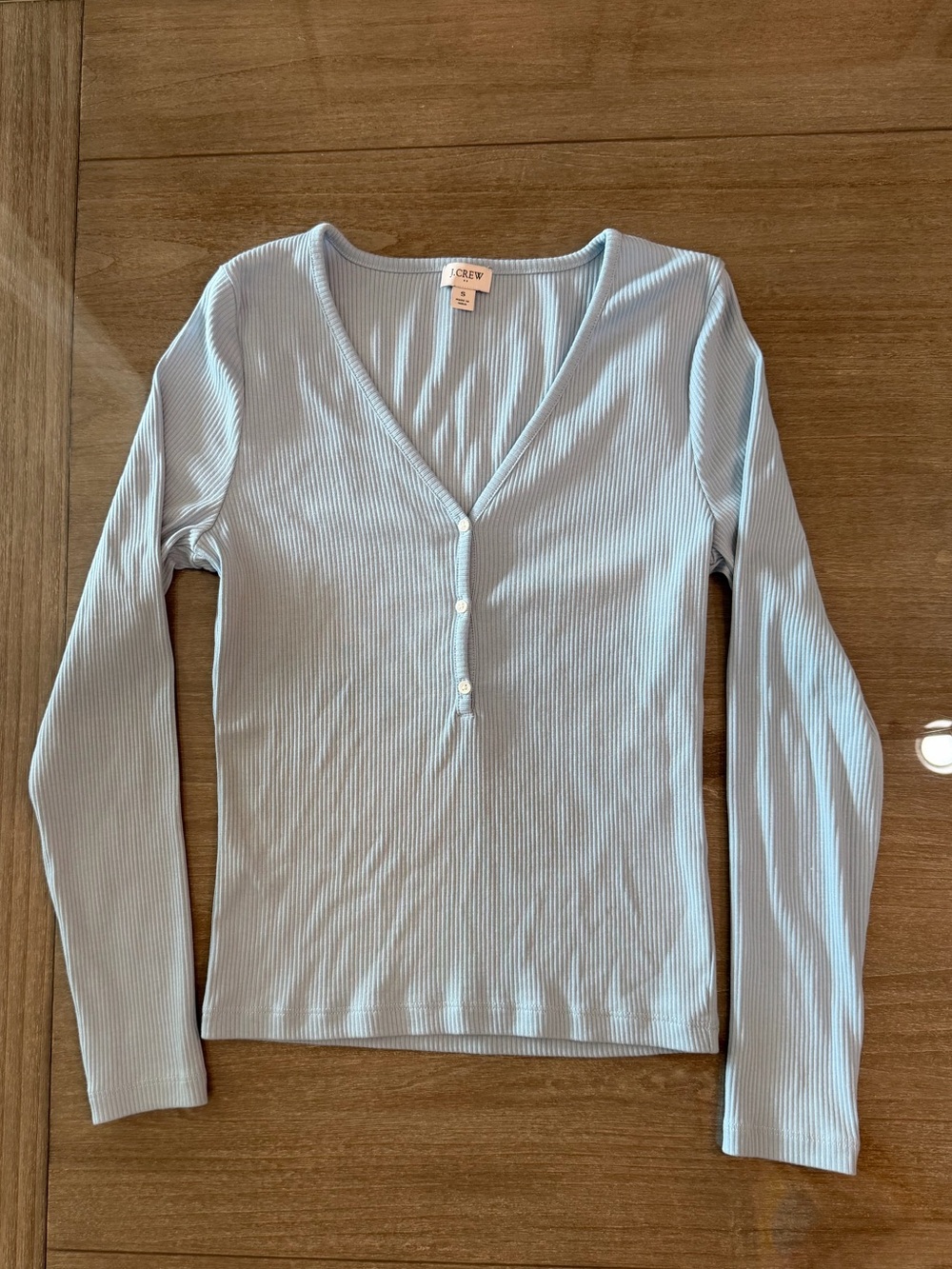 J. Crew Light Blue Ribbed V-Neck Long Sleeve Top